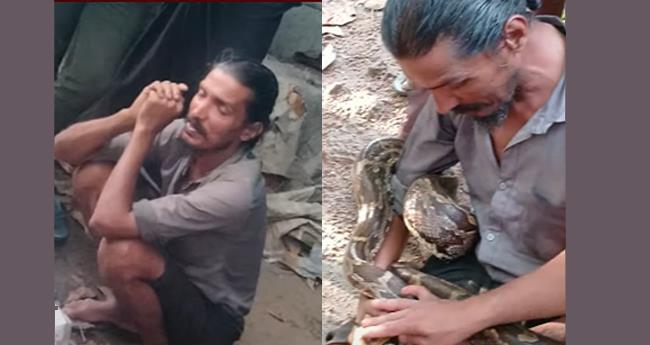മ­​ദ്യ­​ല­​ഹ­​രി­​യി​ല്‍ പെ­​രു­​മ്പാ­​മ്പി­​നെ ക­​ഴു­​ത്തി­​ലി­​ട്ട് അ­​ഭ്യാ­​സം; ഒ­​രാ​ള്‍ ക­​സ്റ്റ­​ഡി­​യി​ല്‍