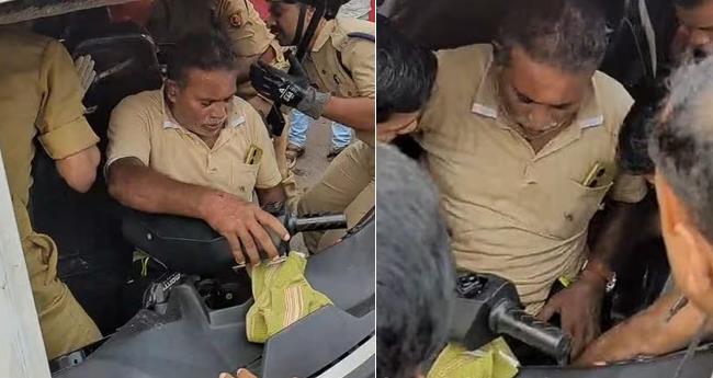 കാ​റും ഓ​ട്ടോ​റി​ക്ഷ​യും കൂ​ട്ടി​യി​ടി​ച്ച് അ​പ​ക​ടം; ഓ​ട്ടോ​യി​ൽ കു​ടു​ങ്ങി​യ ഡ്രൈ​വ​റെ ര​ക്ഷ​പ്പെ​ടു​ത്തി