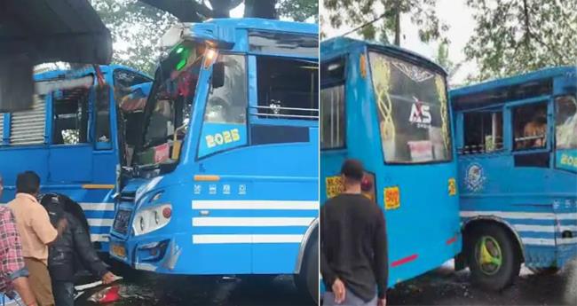 ക​ണ്ണൂ​രി​ൽ സ്വ​കാ​ര്യ ബ​സു​ക​ൾ കൂ​ട്ടി​യി​ടി​ച്ച് അ​പ​ക​ടം; പ​ത്ത് പേ​ർ​ക്ക് പ​രി​ക്ക്