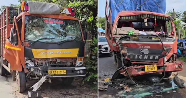 മ​തി​ല​ക​ത്ത് ച​ര​ക്കു​ലോ​റി​ക​ൾ നേ​ർ​ക്കു​നേ​ർ കൂ​ട്ടി​യി​ടി​ച്ചു; മൂ​ന്നു​പേ​ർ​ക്ക് പ​രി​ക്ക്