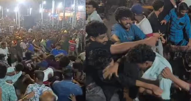 തി​രു​ന​ക്ക​ര​യി​ൽ ഗാ​ന​മേ​ള​ക്കി​ടെ യു​വാ​ക്ക​ൾ ചേ​രി​തി​രി​ഞ്ഞ് ഏ​റ്റു​മു​ട്ടി