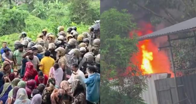താ​മ​ര​ശേ​രി​യി​ല്‍ അ​റ​വ് മാ​ലി​ന്യ സം​സ്‌​ക​ര​ണ കേ​ന്ദ്ര​ത്തി​നെ​തി​രെ ന​ട​ന്ന പ്ര​തി​ഷേ​ധ​ത്തി​ല്‍ സം​ഘ​ര്‍​ഷം; പ്ര​തി​ഷേ​ധ​ക്കാ​ർ ഫാ​ക്ട​റി​ക്ക് തീ​യി​ട്ടു