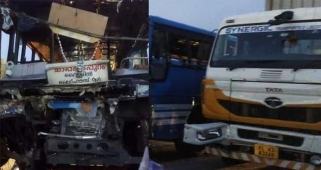 നി​യ​ന്ത്ര​ണം വി​ട്ട ബ​സ് ആം​ബു​ല​ന്‍​സി​ലും ലോ​റി​യി​ലും ഇ​ടി​ച്ചു; 20 പേ​ര്‍​ക്ക് പ​രി​ക്ക്