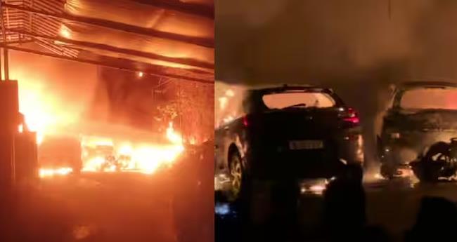 കാ​ര്‍ വ​ര്‍​ക്‌​ഷോ​പ്പി​ൽ വ​ൻ തീ​പി​ടി​ത്തം; നി​ര​വ​ധി വാ​ഹ​ന​ങ്ങ​ൾ ക​ത്തി ന​ശി​ച്ചു