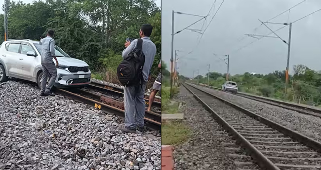റെ​യി​ല്‍​വേ ട്രാ​ക്കി​ലൂ​ടെ എ​ട്ടു കി​ലോ​മീ​റ്റ​ര്‍ കാ​റോ​ടി​ച്ച് യു​വ​തി; ഗ​താ​ഗ​തം സ്തം​ഭി​ച്ചു