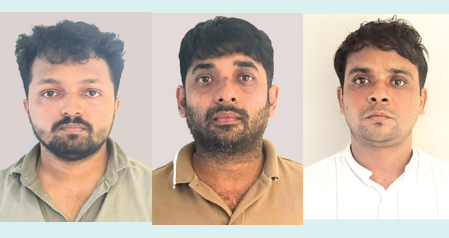 24.7 കോ​ടി​യു​ടെ സൈ​ബ​ര്‍ ത​ട്ടി​പ്പ്:  മൂ​ന്നു പേ​ര്‍ അ​റ​സ്റ്റി​ല്‍