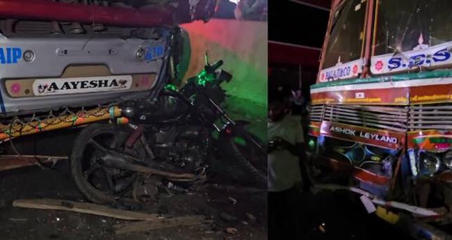 ലോ​റി​ക​ൾ കൂ​ട്ടി​യി​ടി​ച്ചു; ഇ​ട​യി​ല്‍​പെ​ട്ട് ബൈ​ക്ക് യാ​ത്രി​ക​ർ​ക്ക് ദാ​രു​ണാ​ന്ത്യം