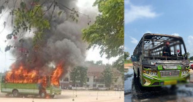 ഡ്രൈ​വിം​ഗ് ടെ​സ്റ്റി​നി​ടെ ബ​സി​ന് തീ​പി​ടി​ച്ചു; അ​പ​ക​ടം ഒ​ഴി​വാ​യി