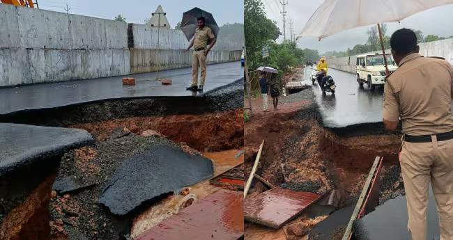 ക​ന​ത്ത മ​ഴ; കാ​ഞ്ഞ​ങ്ങാ​ട് ദേ​ശീ​യ​പാ​ത​യു​ടെ സ​ർ​വീ​സ് റോ​ഡ് ഇ​ടി​ഞ്ഞു