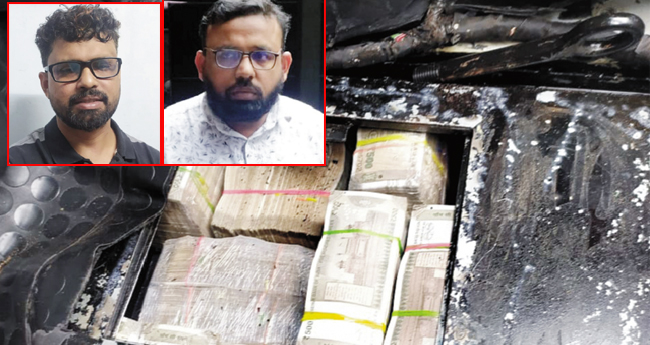 കാ​റി​ൽ ഒ​ളി​പ്പി​ച്ചു​ ക​ട​ത്തി​യ  മൂ​ന്നു​കോ​ടി കു​ഴ​ൽ​പ്പ​ണം പി​ടി​കൂ​ടി