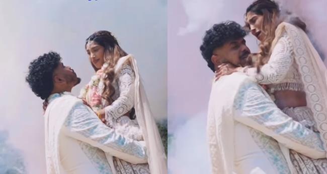 color bomb blast during wedding photo shoot