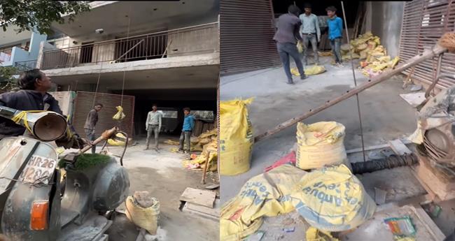 Scooter Power! Desi Jugaad Uses Bike to Hoist Cement Bags Up Four Floors