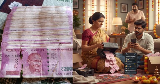 Family Discovers ?2 Lakh in Forgotten ?2000 Notes During Diwali Safai