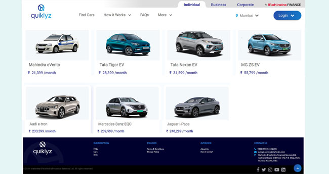 ലീസിംഗിനും സബ്‌സ്‌ക്രിപ്ഷനും ഇലക്ട്രിക് വാഹന നിരയുമായി  ക്വിക്ക് ലീസ്
